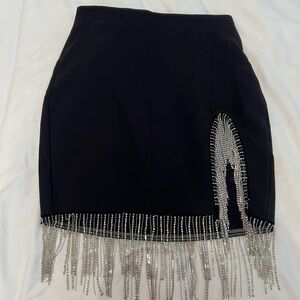 SHEIN Black Pencil Skirt with Silver Fringe